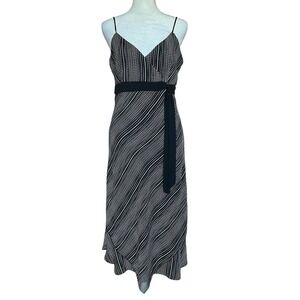 Vintage‎ Y2K Rave USA Black White Abstract Polka Dot Midi Dress Asym Hem M